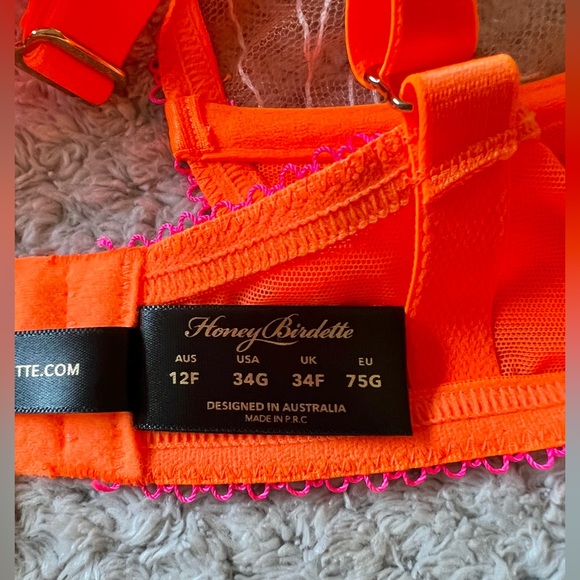 🧡⚡️💥 Honey Birdette Dixie Orange Bra 💥⚡️🧡 AU 12F / UK 34F BNWT - Picture 12 of 17